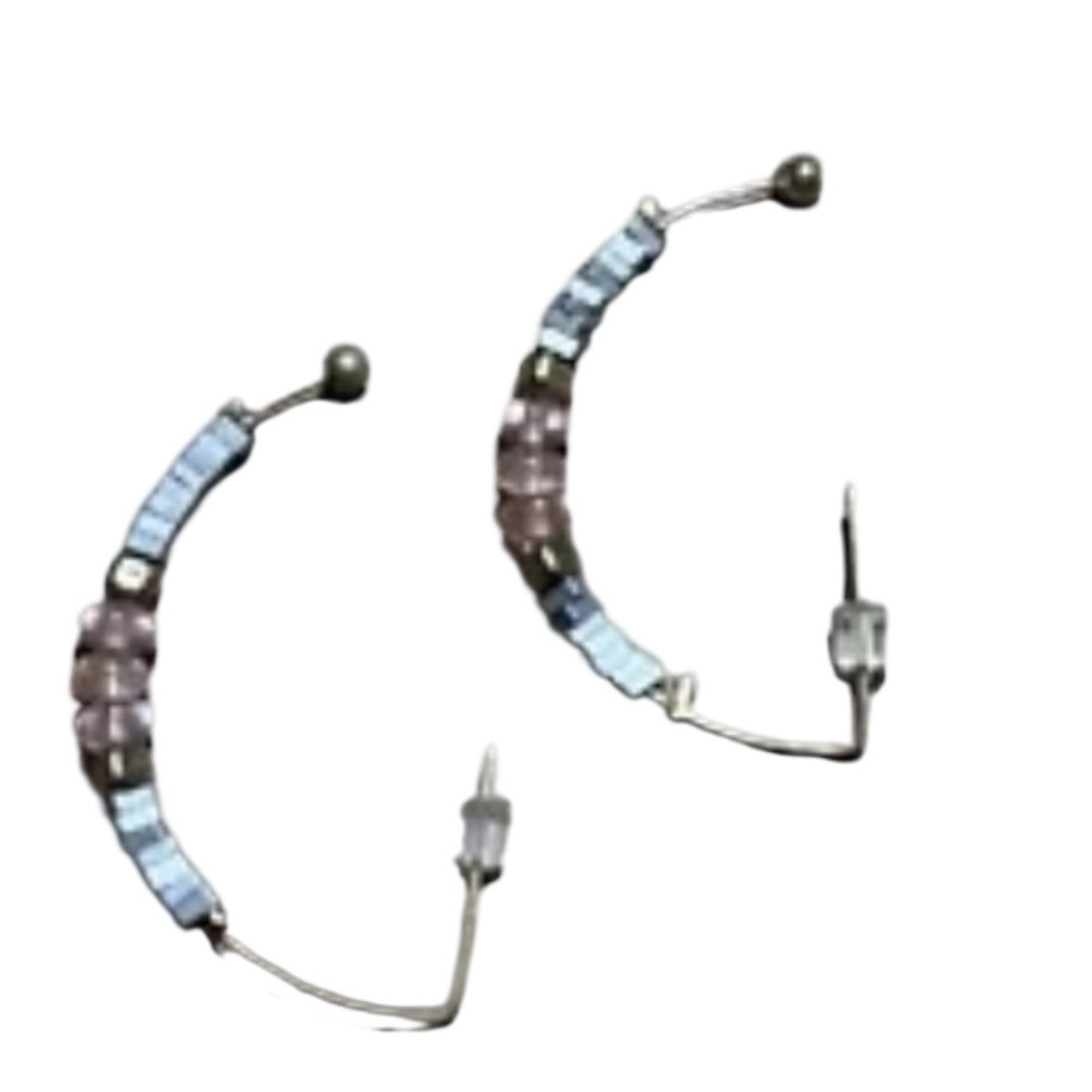 Cloie Beaded Hoop Earrings Pink Blue Boho Style - Picture 4 of 6